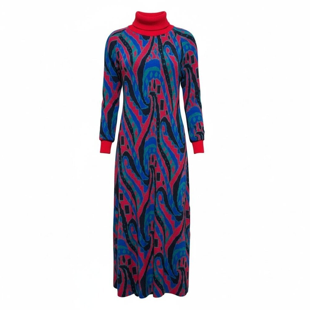VTG Clovis Ruffin Knit Dress M OVERSIZE Abstract Geometric Avant Garde Art RARE